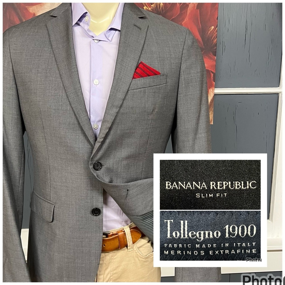 Banana Republic Blazer Jacket Sport Coat Mens 40R Slim‎ Fit Wool Gray